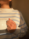 Rebekka Stripe Knit Blouse - Sand/Light Blue