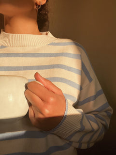 Rebekka Stripe Knit Blouse - Sand/Light Blue