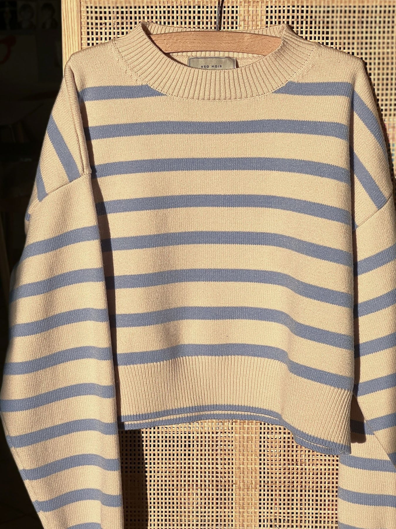 Rebekka Stripe Knit Blouse - Sand/Light Blue