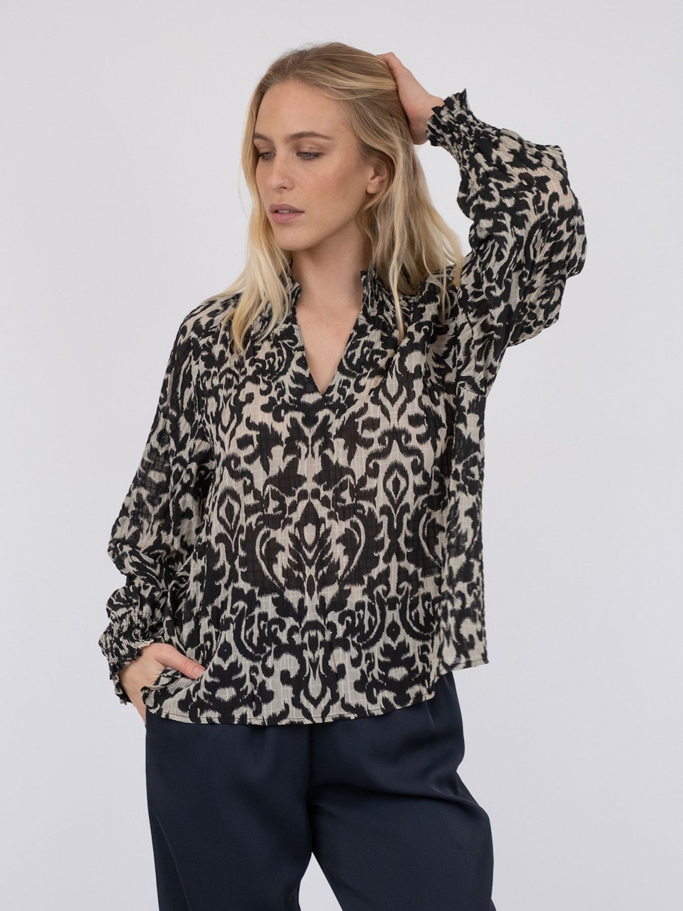 Stone Abstract Blouse - Black