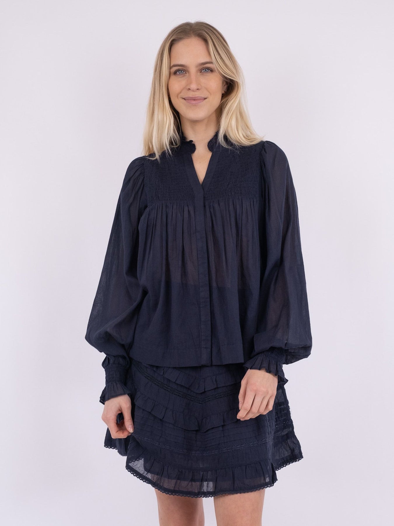 Jill S Voile Blouse - Navy