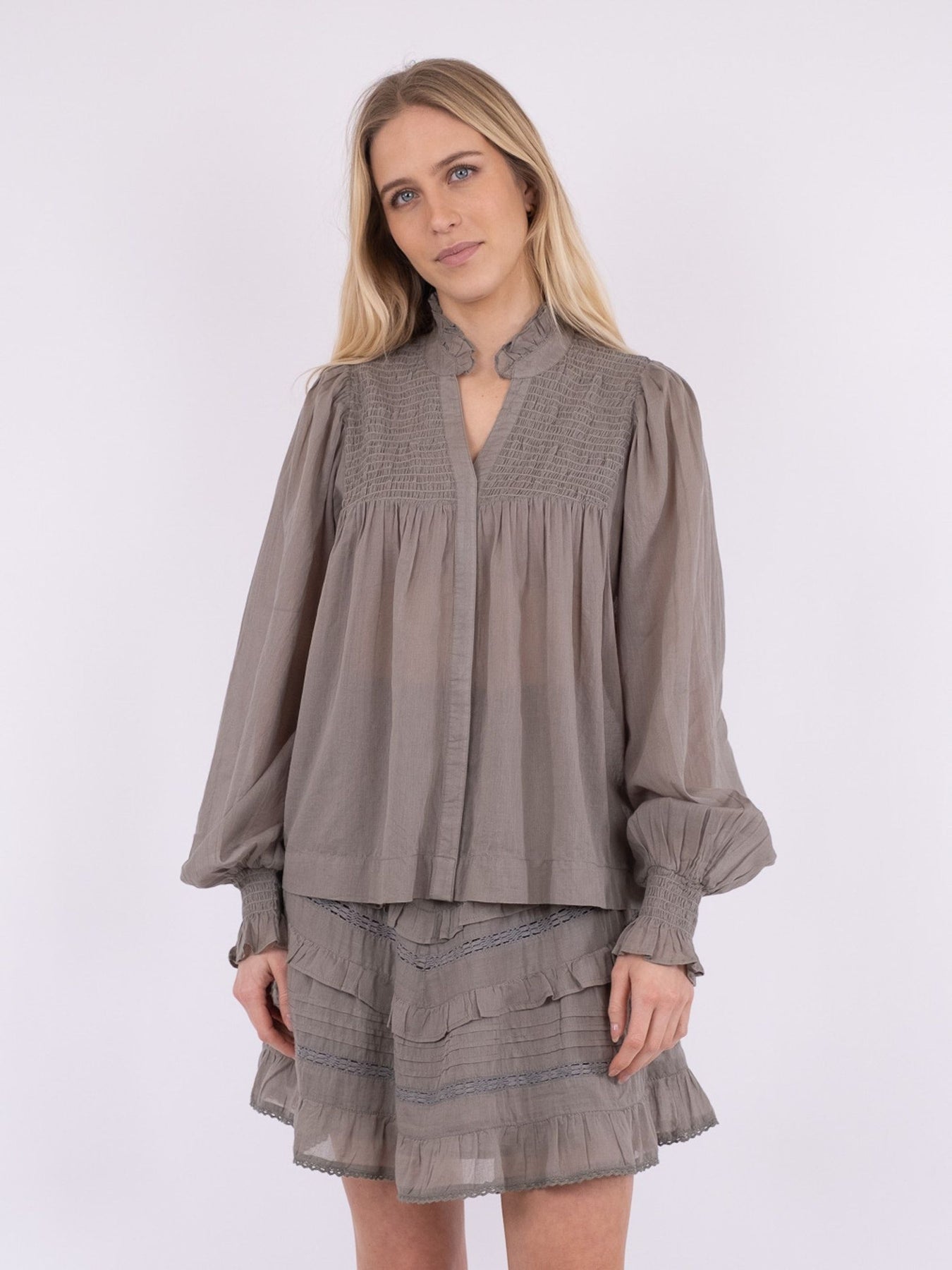Jill S Voile Blouse - Smoke Green
