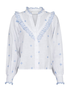 Degas Blouse - White/Light Blue