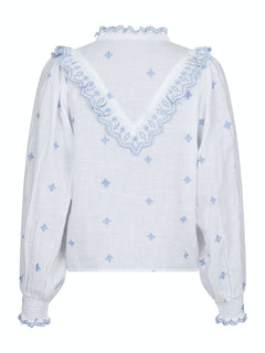 Degas Blouse - White/Light Blue