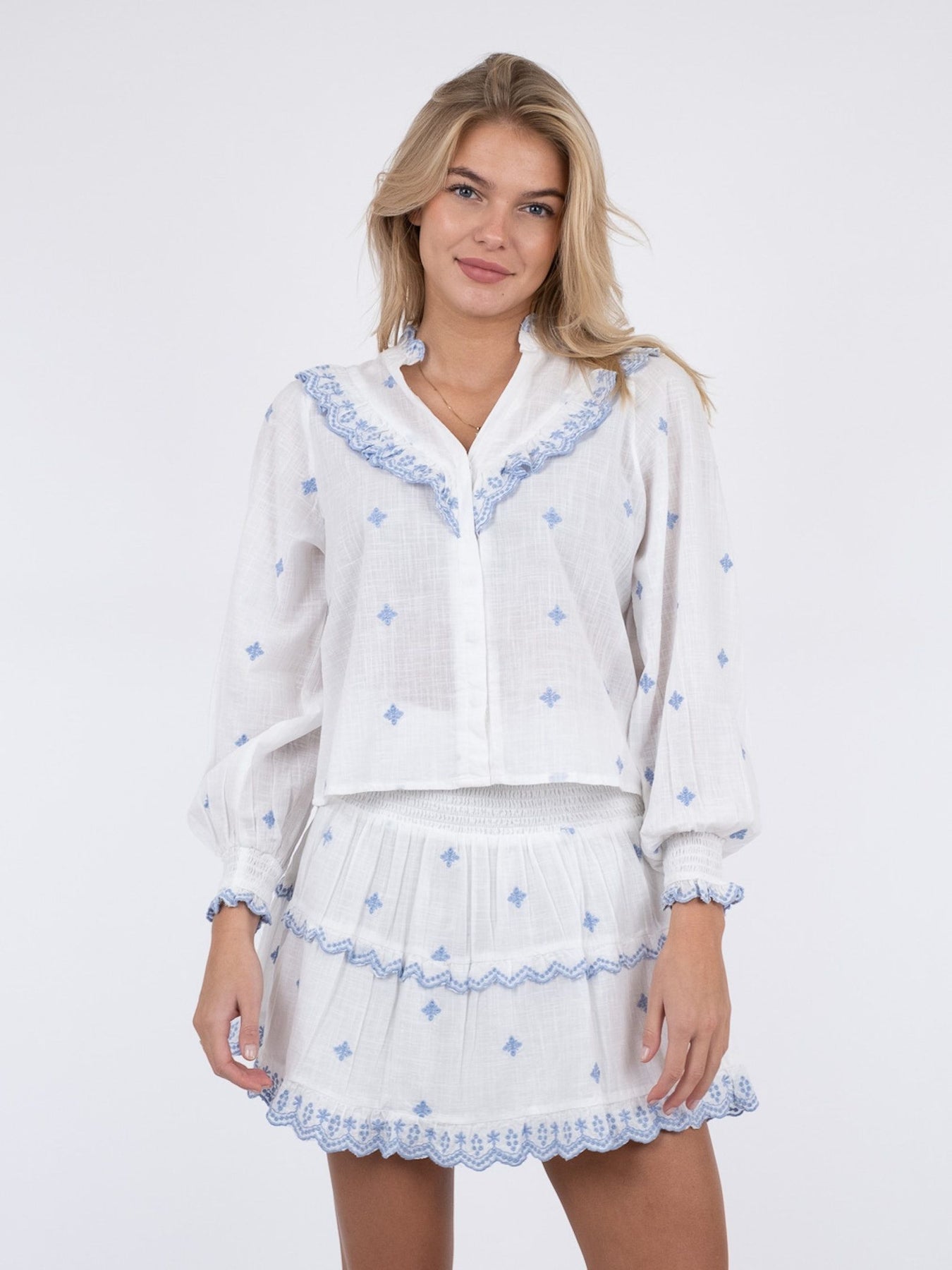Degas Blouse - White/Light Blue