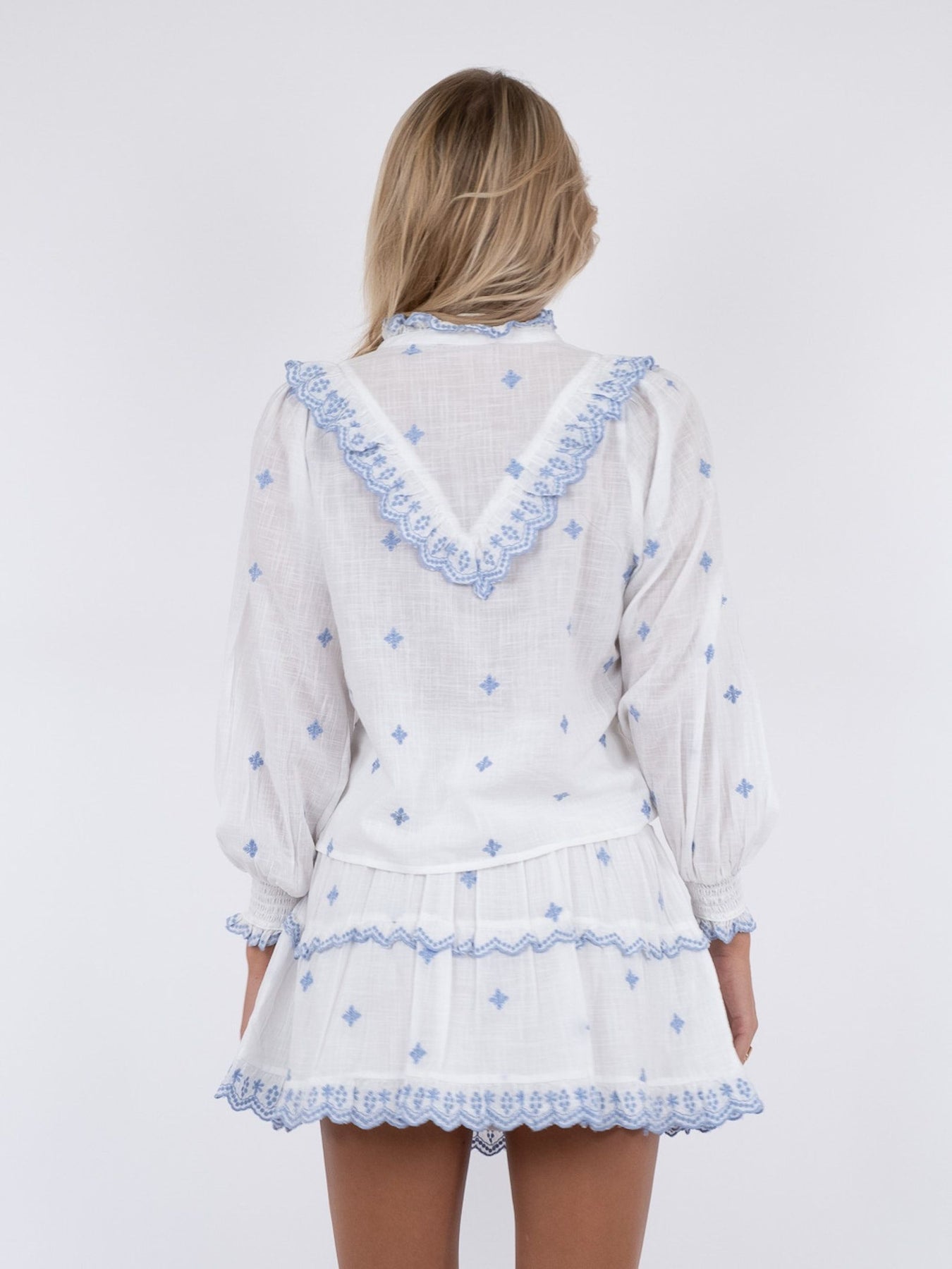 Degas Blouse - White/Light Blue