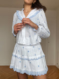 Degas Blouse - White/Light Blue