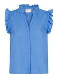 Siona Linen Top - Dusty Blue