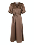 Benita Heavy Sateen Dress - Dusty Brown