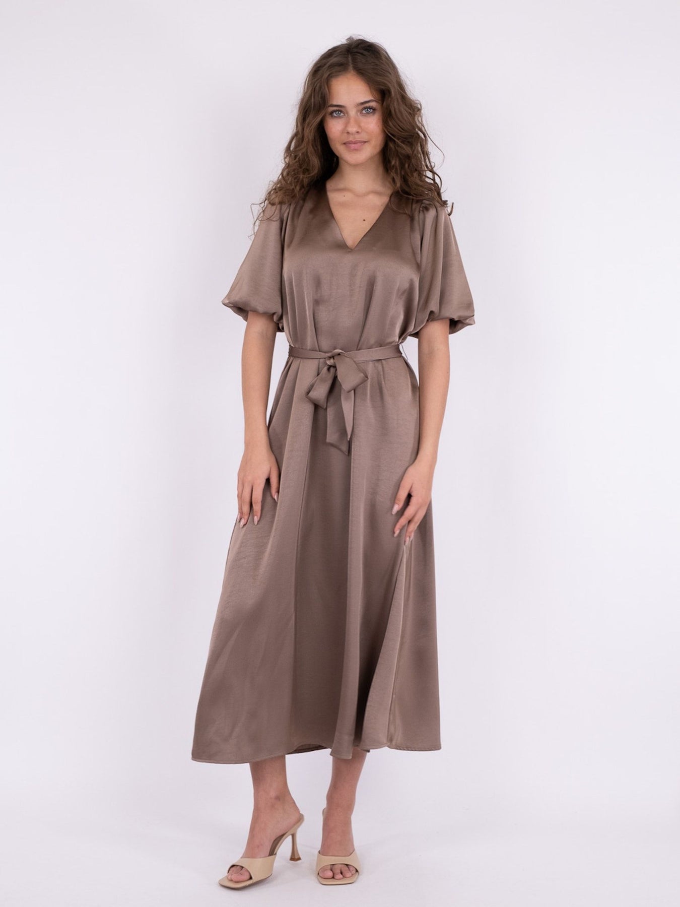 Benita Heavy Sateen Dress - Dusty Brown