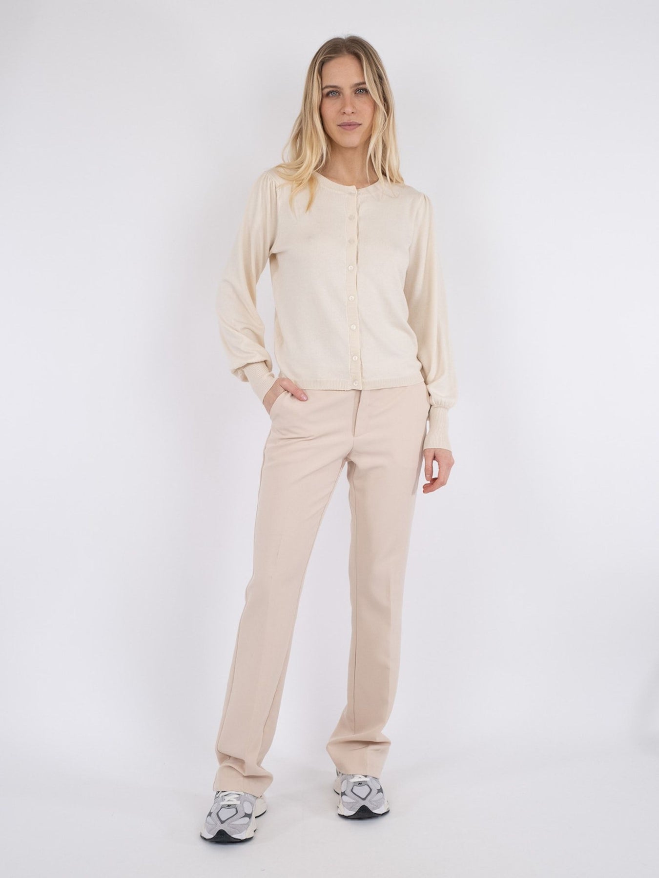 Rose Solid Knit Cardigan - Creme