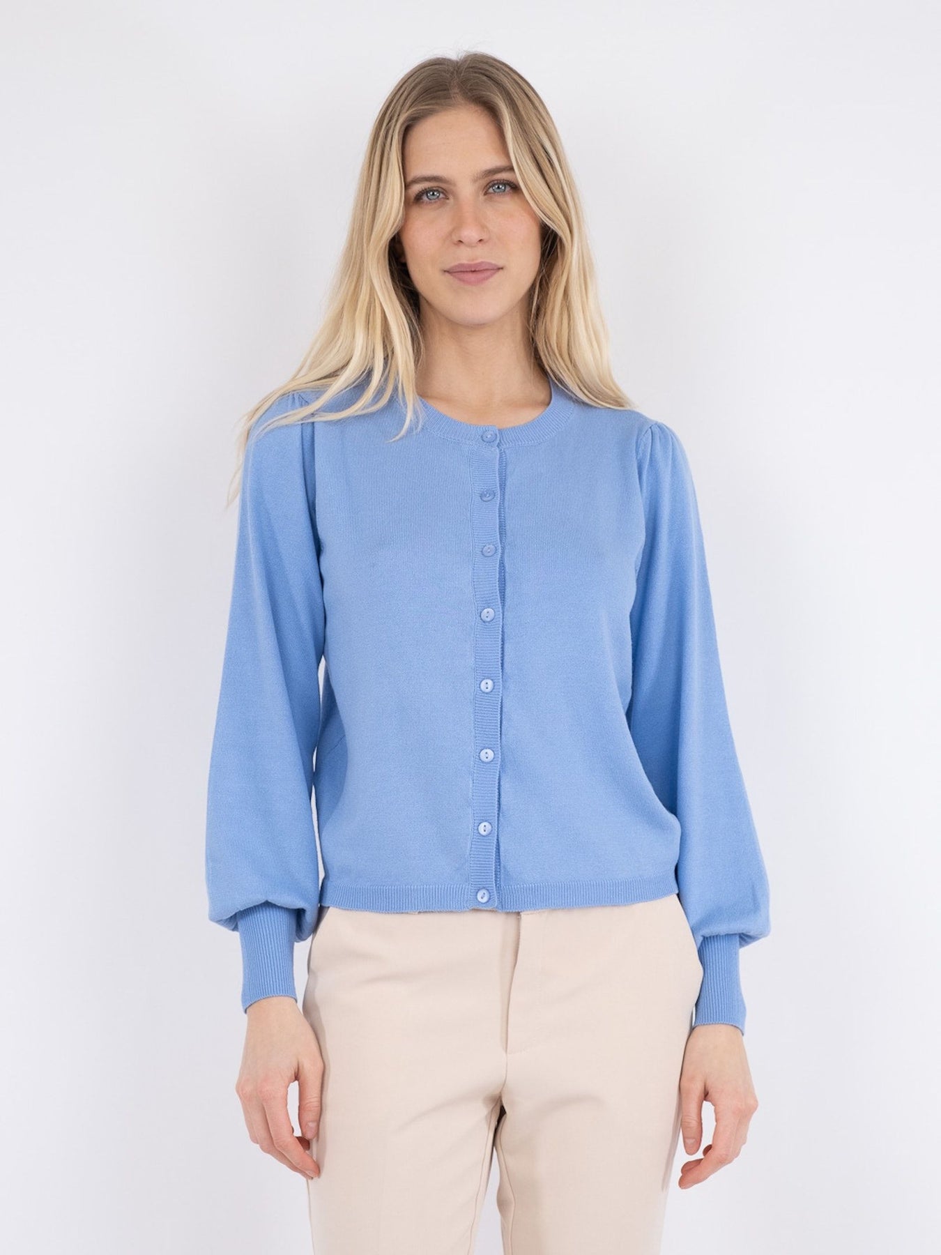 Rose Solid Knit Cardigan - Sky Blue