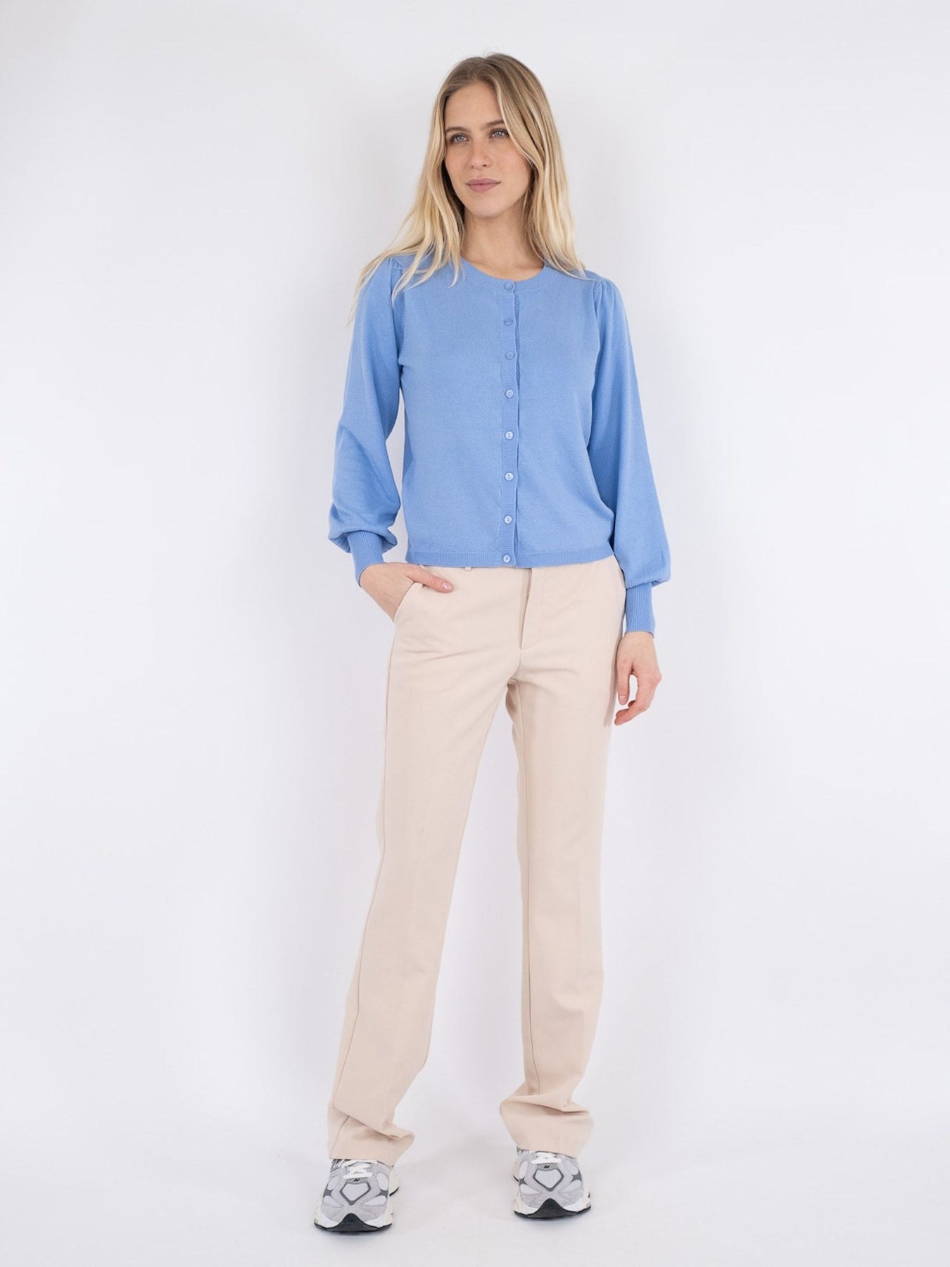 Rose Solid Knit Cardigan - Sky Blue