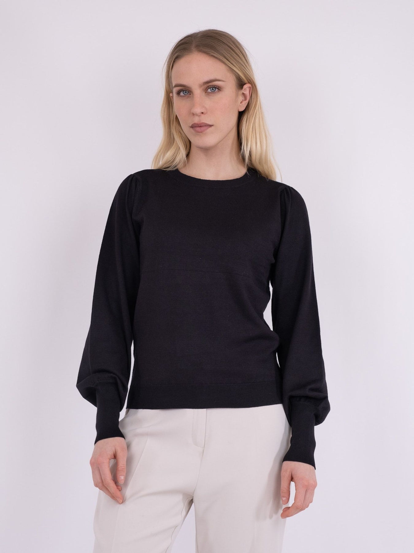Magdalena Solid Knit Blouse - Black