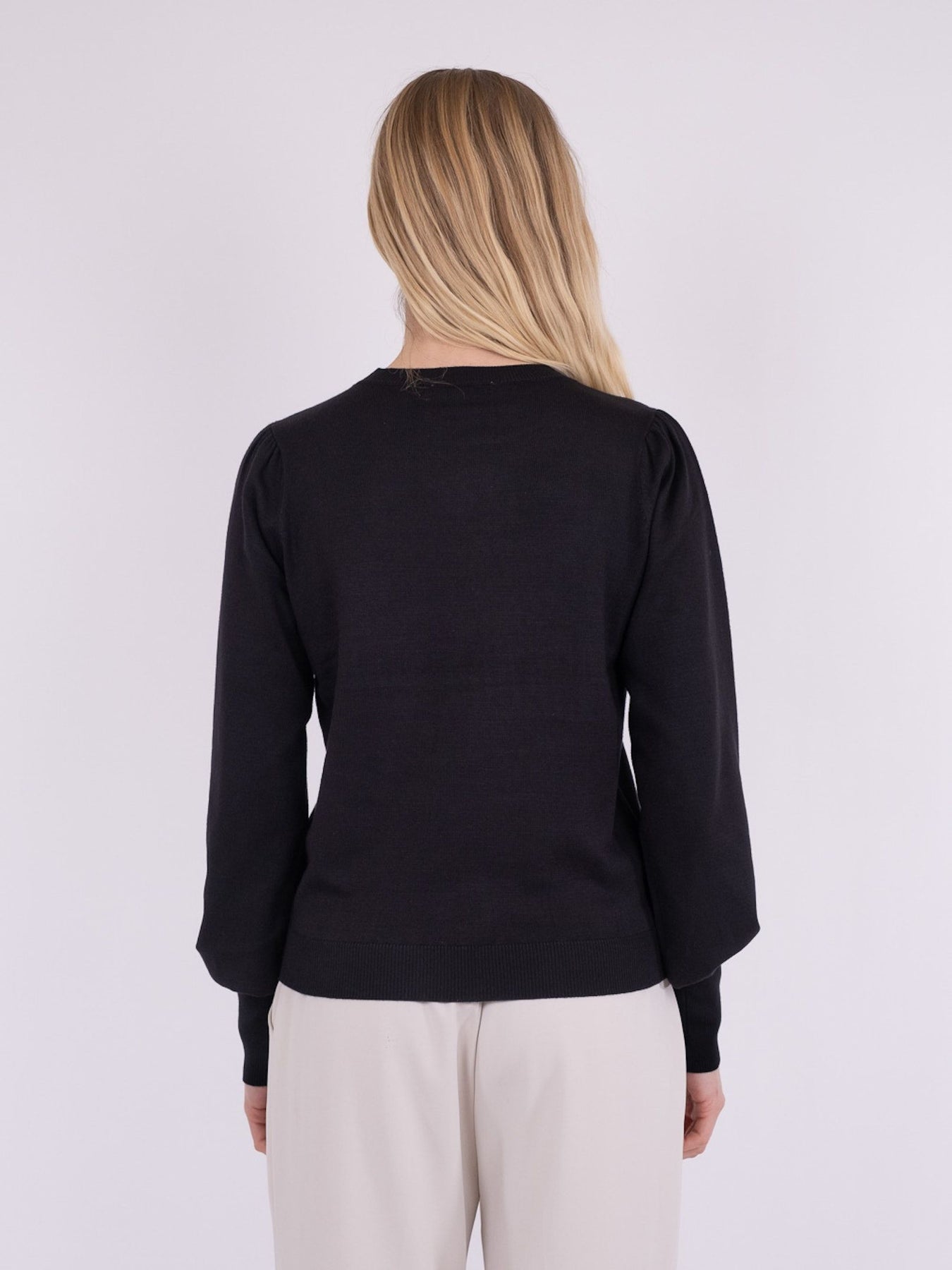 Magdalena Solid Knit Blouse - Black