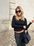 Magdalena Solid Knit Blouse - Black