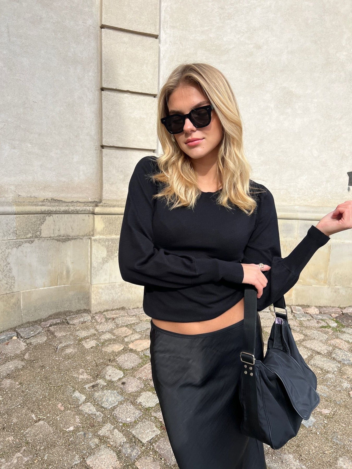 Magdalena Solid Knit Blouse - Black