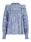 Harmon Stencil Flower Blouse - Dusty Blue