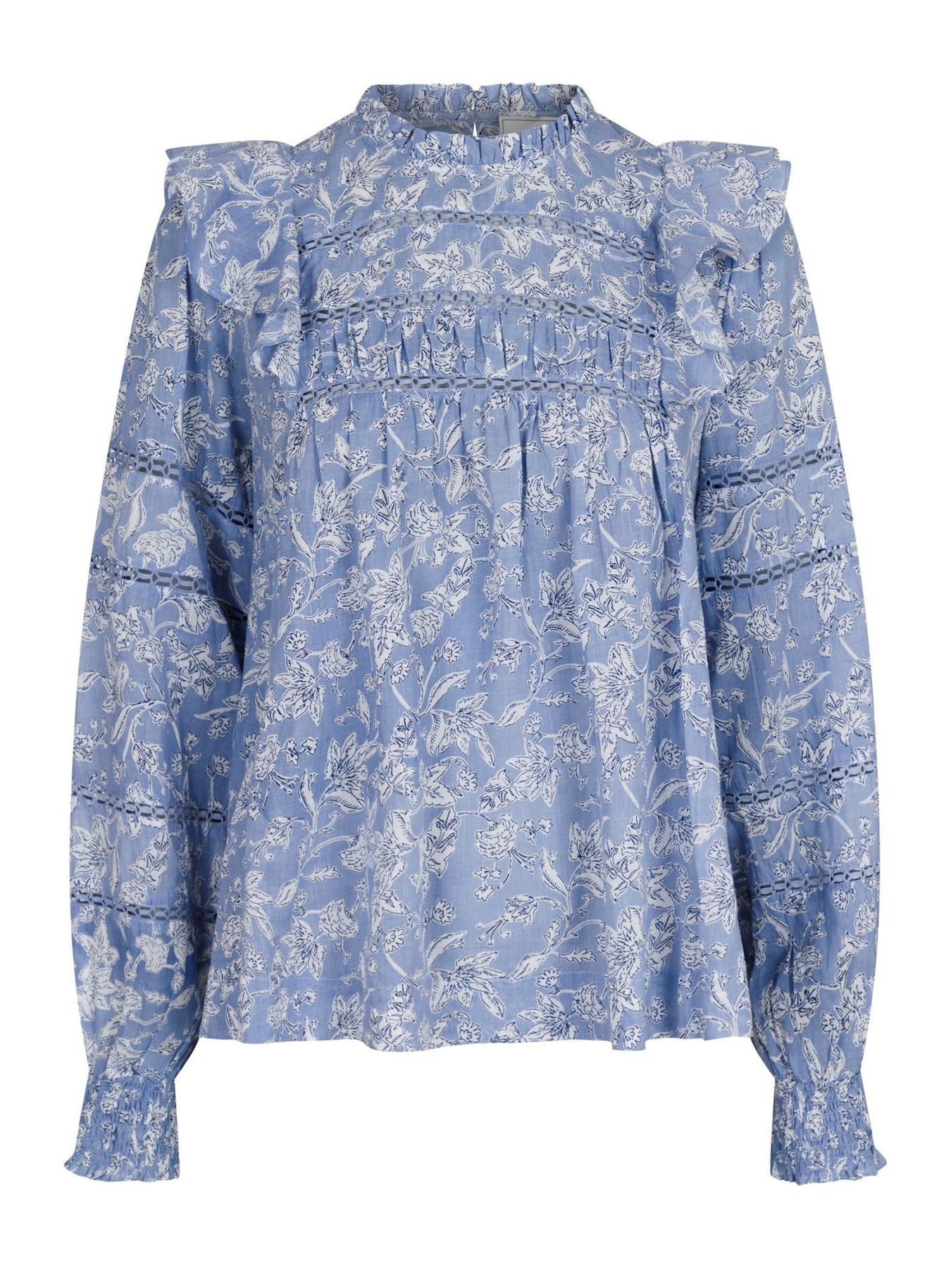 Harmon Stencil Flower Blouse - Dusty Blue