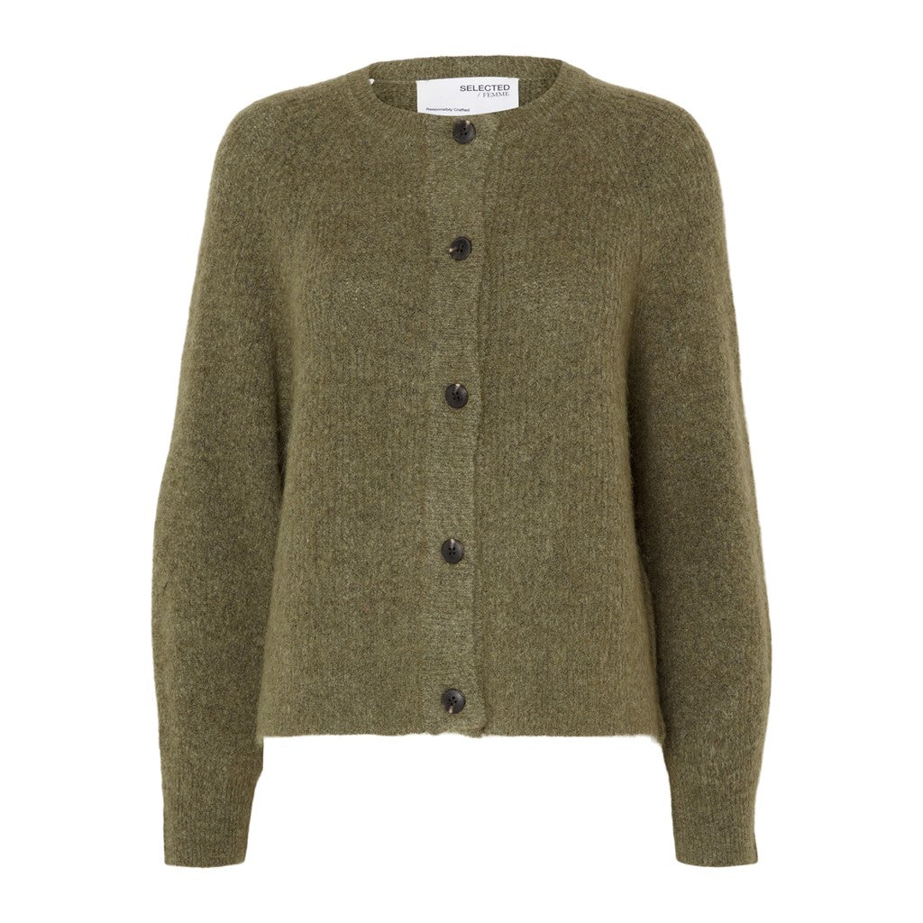 Lulu Ls Knit Short Cardigan - Dusky Green