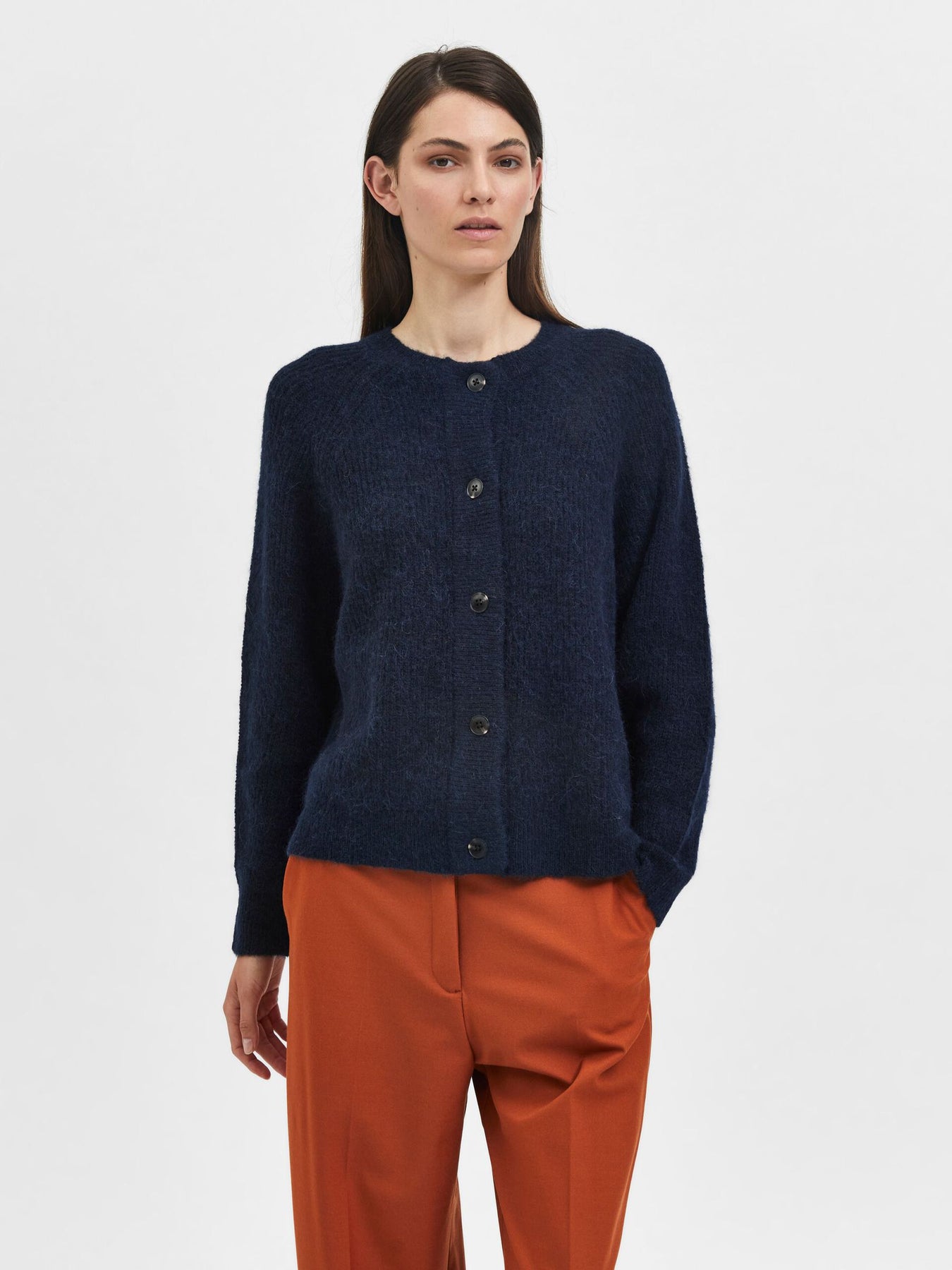 Lulu Ls Stickad Kort Kofta - Dark Sapphire Melange