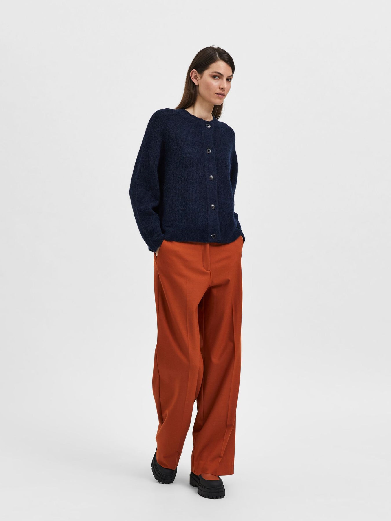 Lulu Ls Stickad Kort Kofta - Dark Sapphire Melange