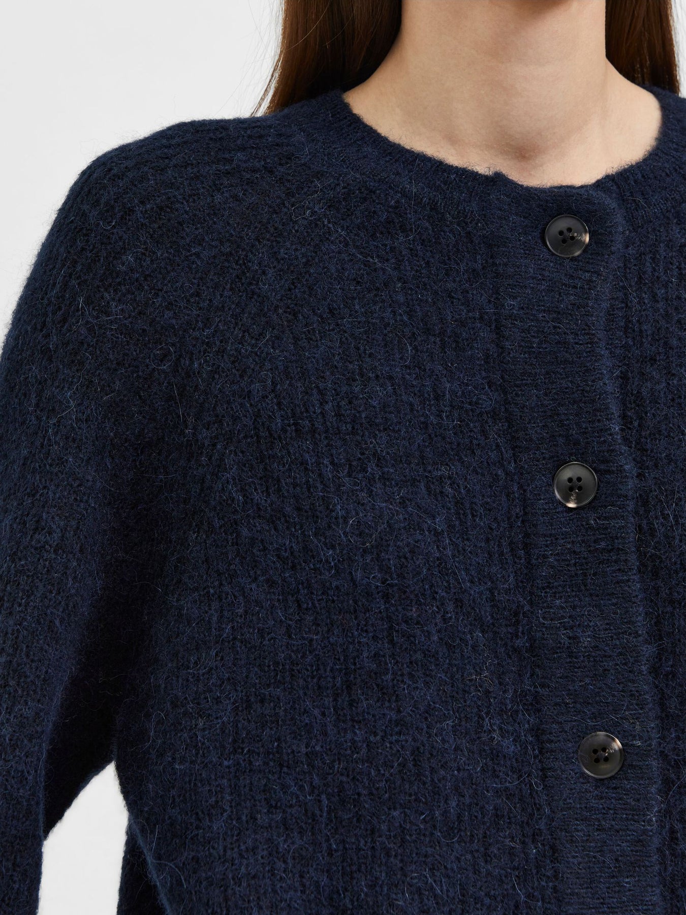 Lulu Ls Stickad Kort Kofta - Dark Sapphire Melange