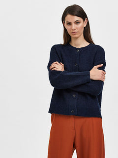 Lulu Ls Knit Short Cardigan - Dark Sapphire Melange
