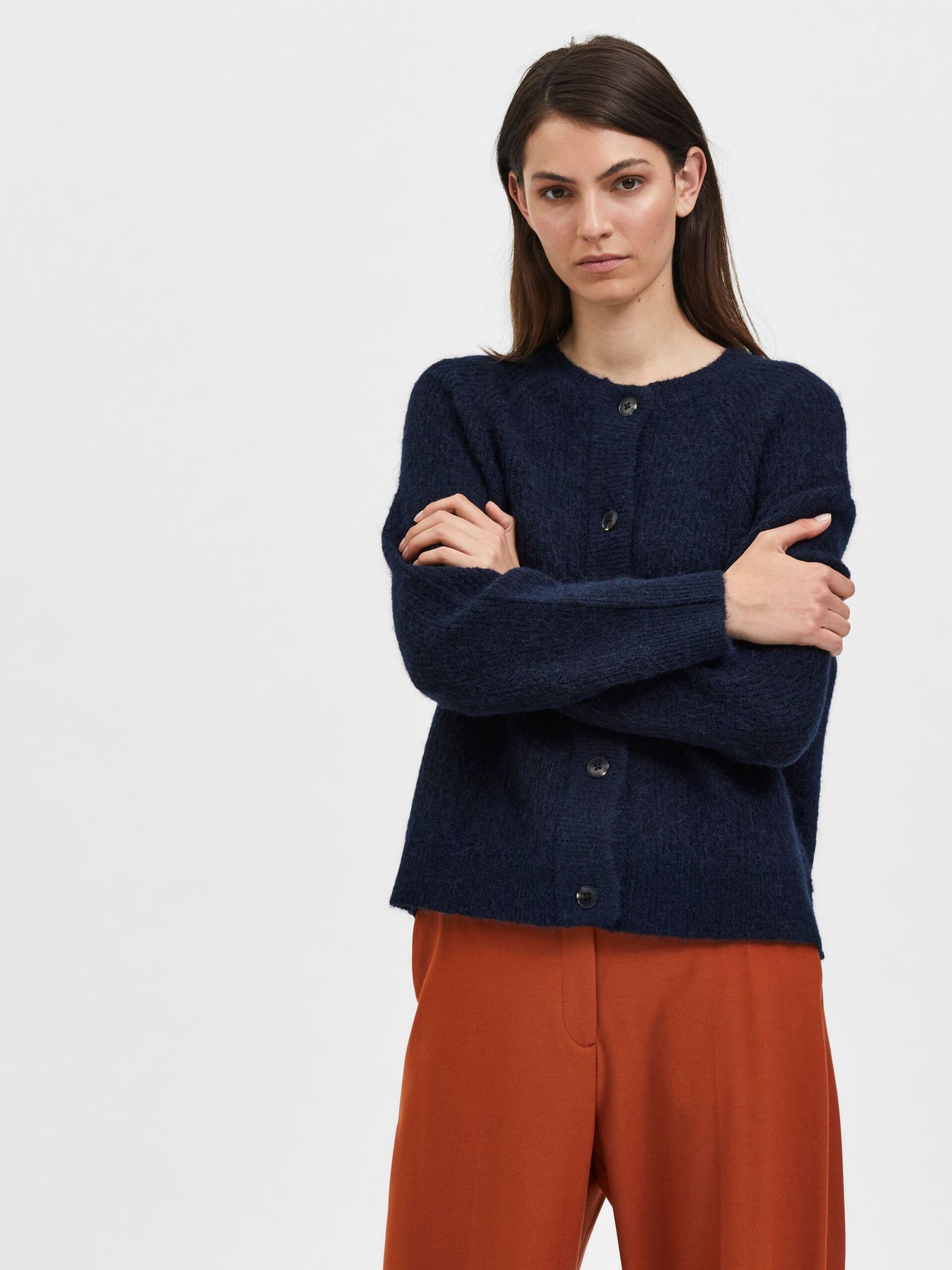 Lulu Ls Stickad Kort Kofta - Dark Sapphire Melange