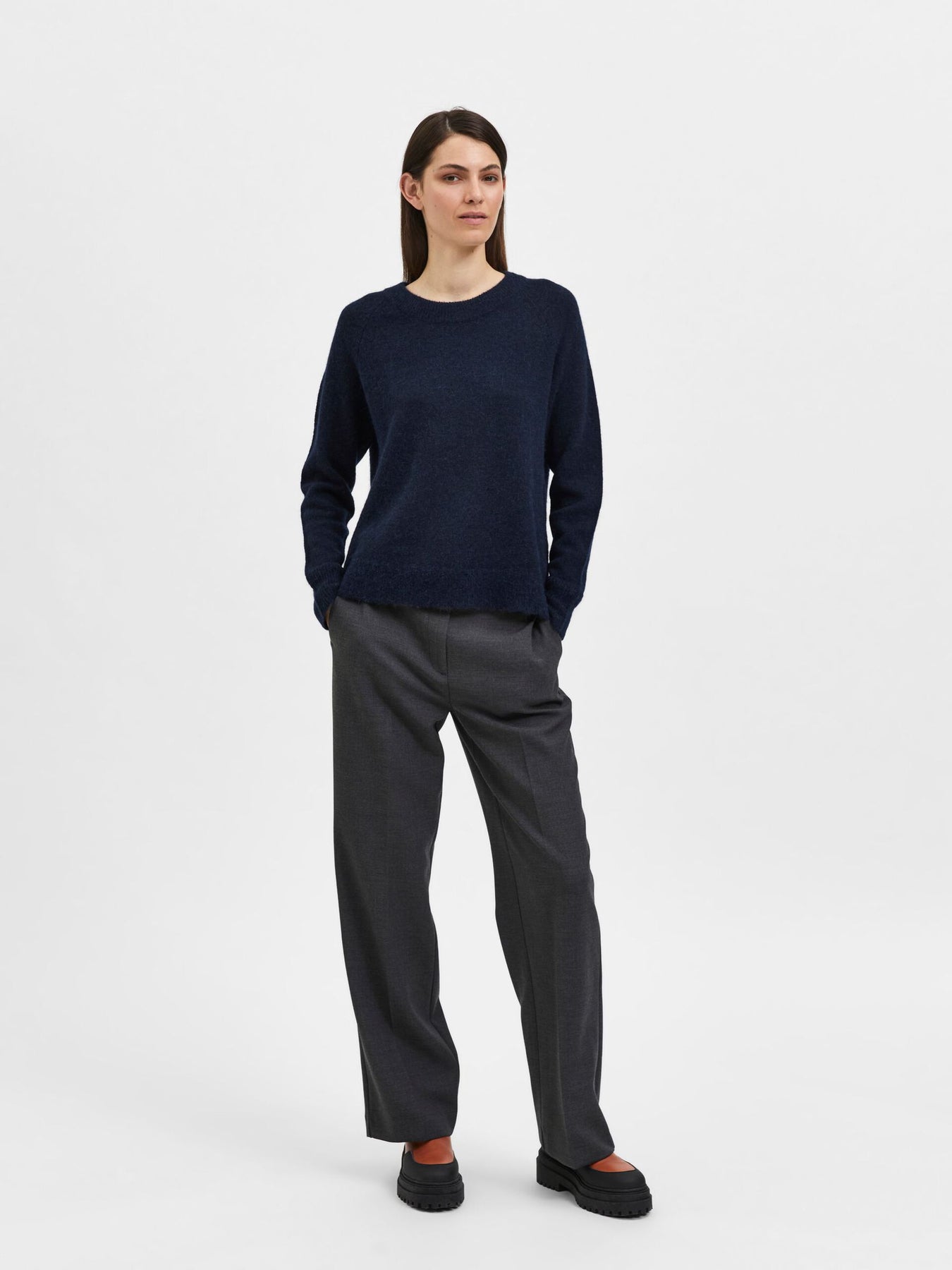 Lulu Ls Knit O-Neck - Dark Sapphire Melange