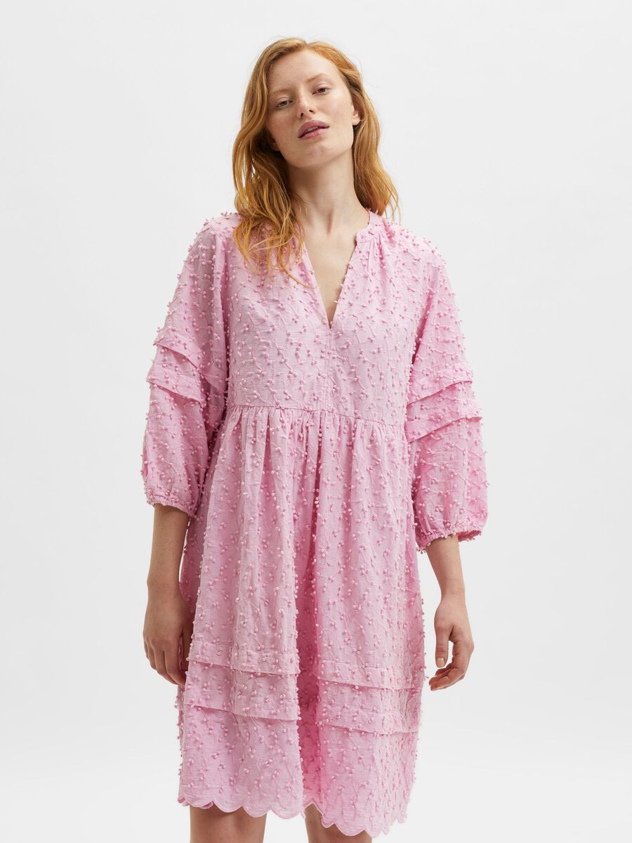Minja 3/4 Broderi Knee Dress - Lilac Sachet