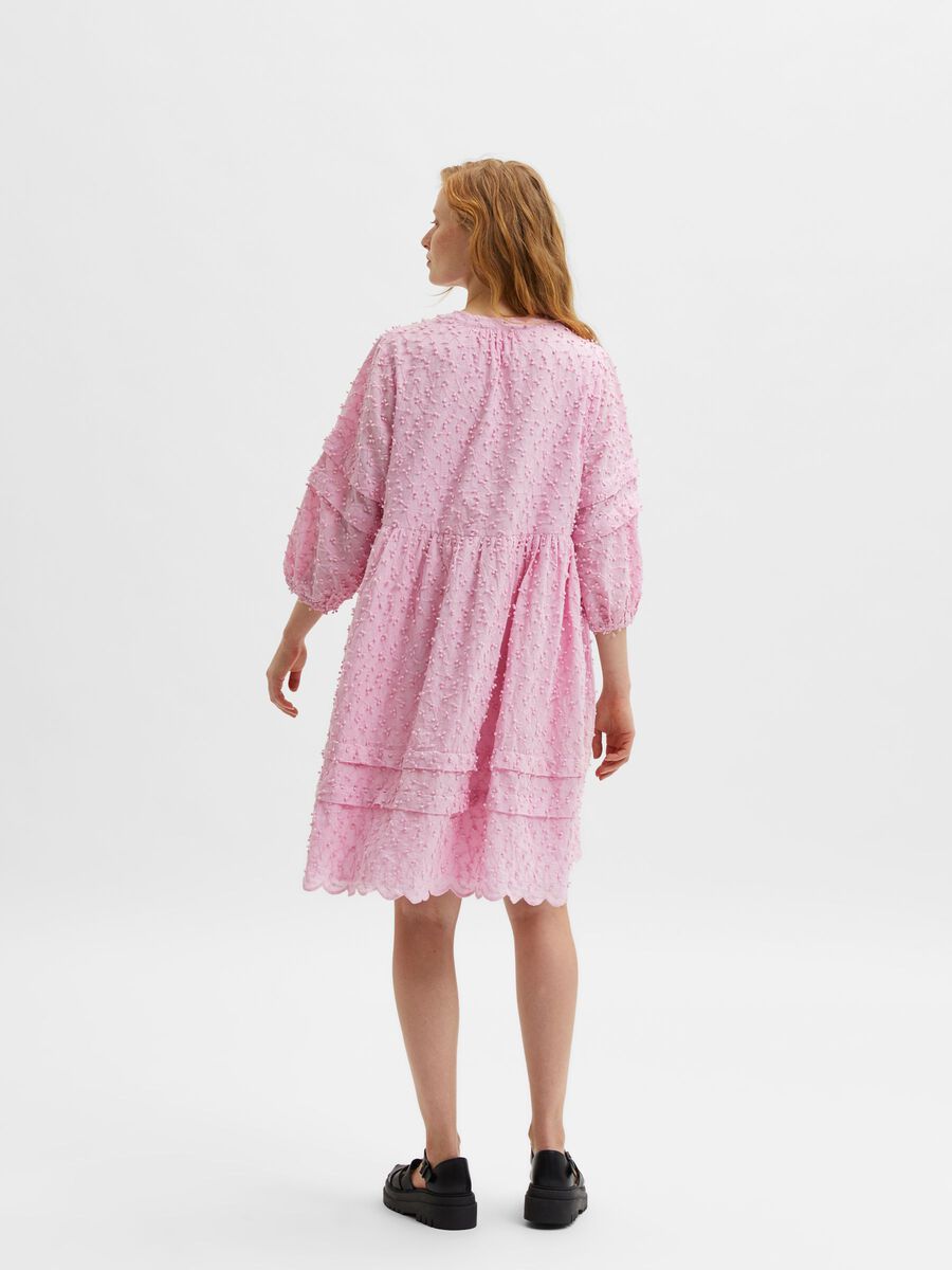 Minja 3/4 Broderi Knee Dress - Lilac Sachet
