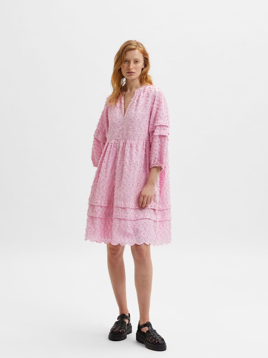 Minja 3/4 Broderi Knee Dress - Lilac Sachet