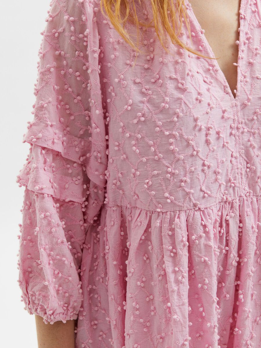 Minja 3/4 Broderi Knee Dress - Lilac Sachet