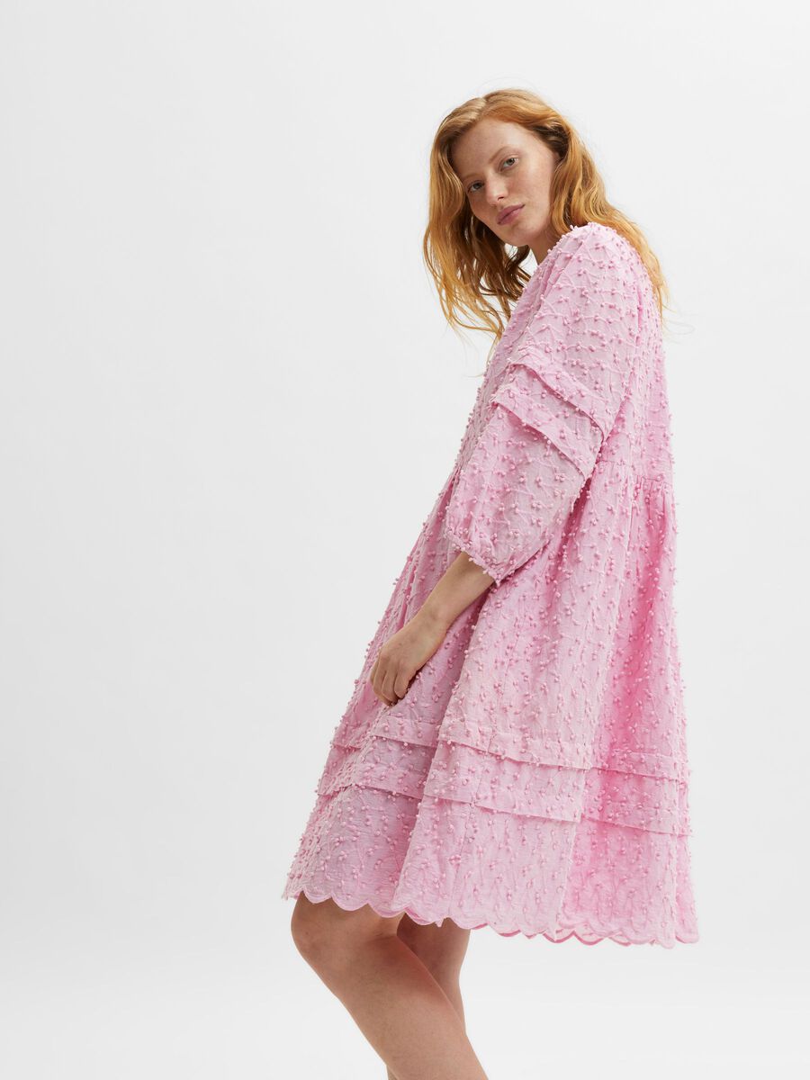 Minja 3/4 Broderi Knee Dress - Lilac Sachet