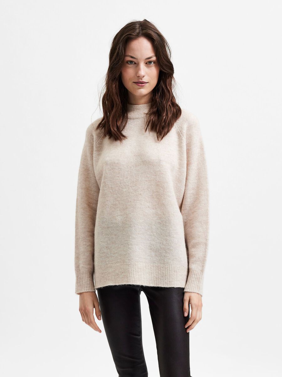 Lulu Ls Knit High Neck - Birch Melange