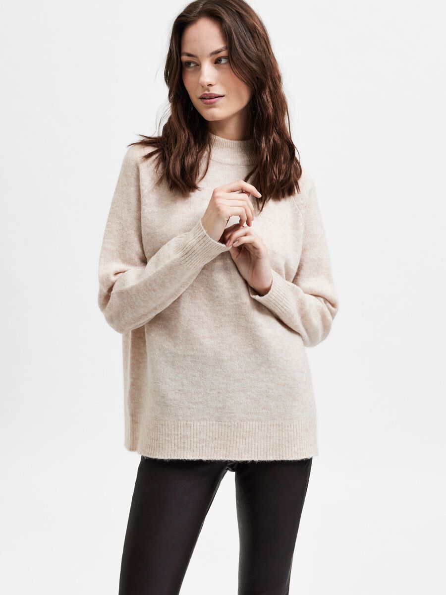 Lulu Ls Knit High Neck - Birch Melange