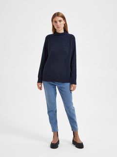 Lulu Ls Knit High Neck - Dark Sapphire Melange