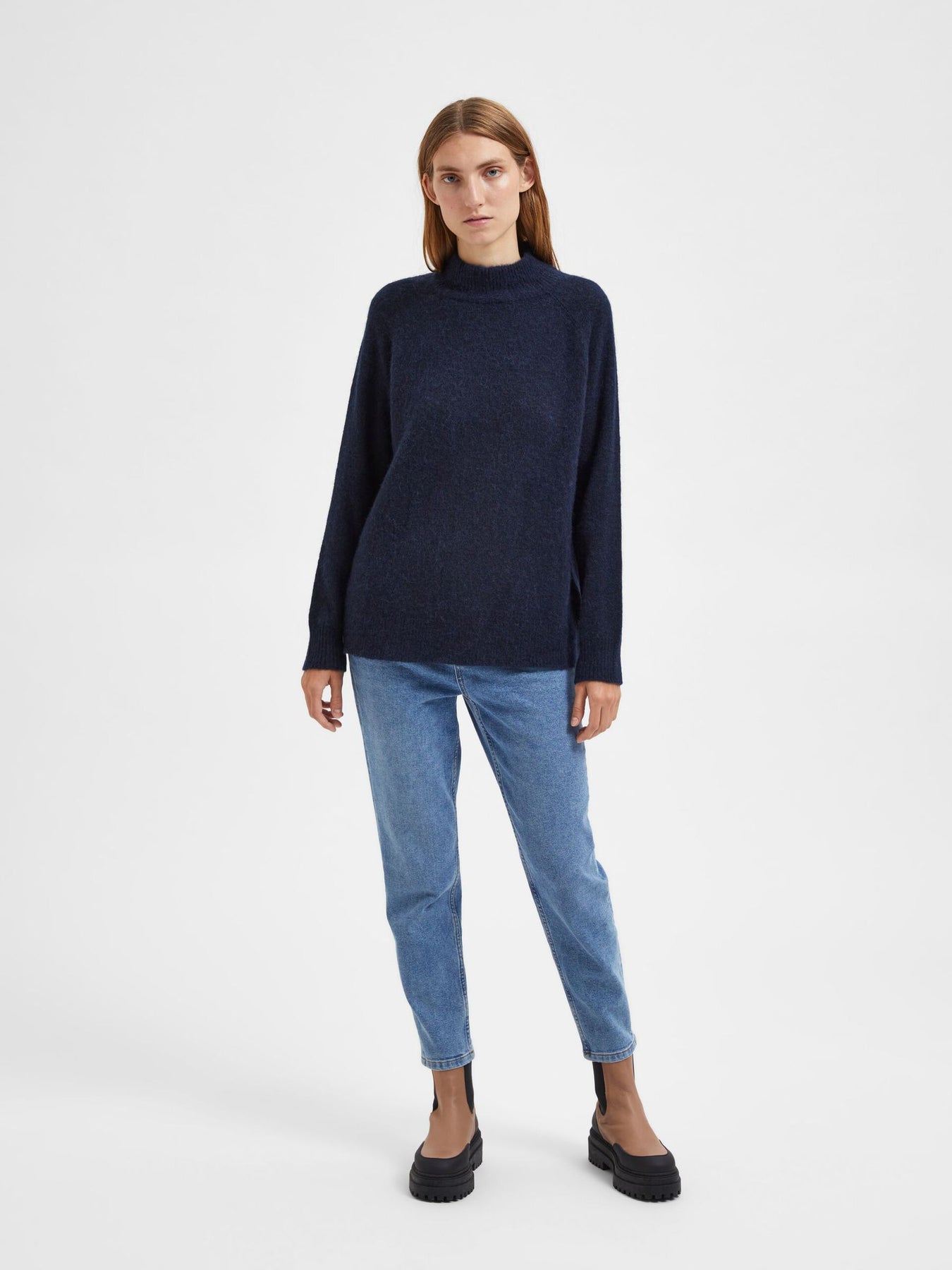 Lulu Ls Knit High Neck - Dark Sapphire Melange