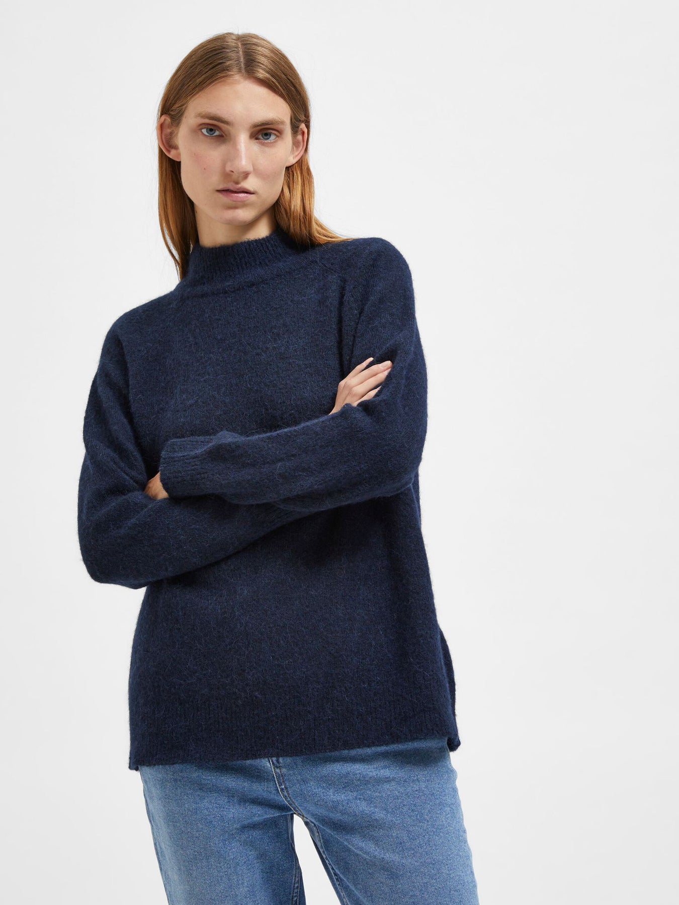 Lulu Ls Knit High Neck - Dark Sapphire Melange