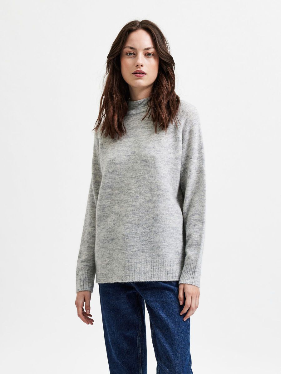 Lulu Ls Knit High Neck - Light Grey Melange