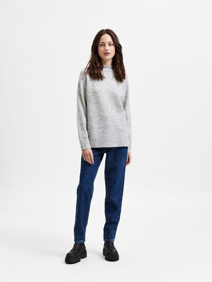 Lulu Ls Knit High Neck - Light Grey Melange