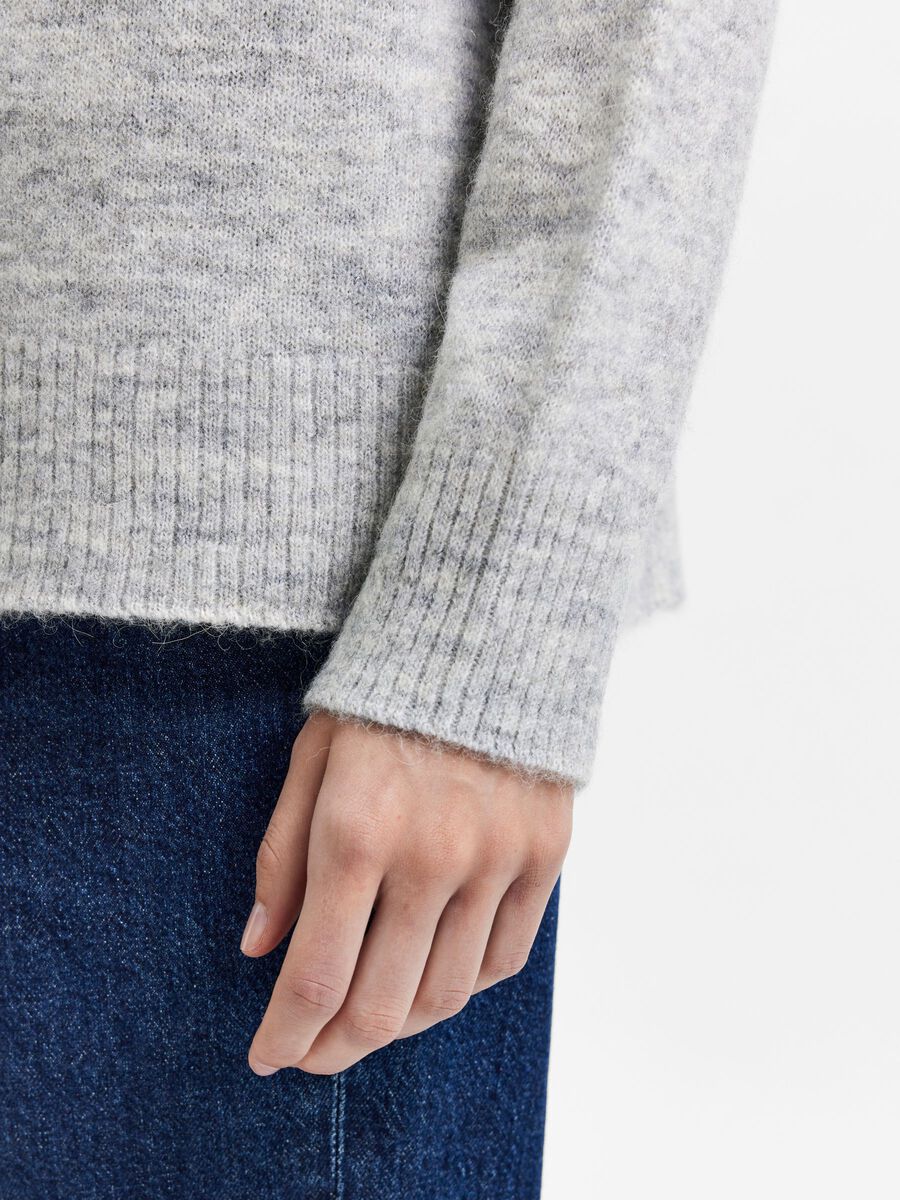 Lulu Ls Knit High Neck - Light Grey Melange