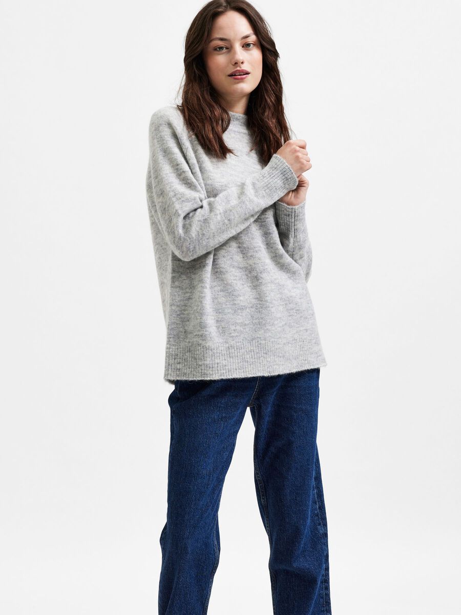 Lulu Ls Knit High Neck - Light Grey Melange