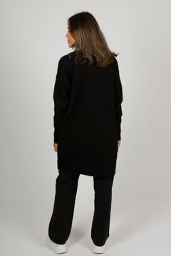 Lulu New Ls Knit Long Cardigan - Black