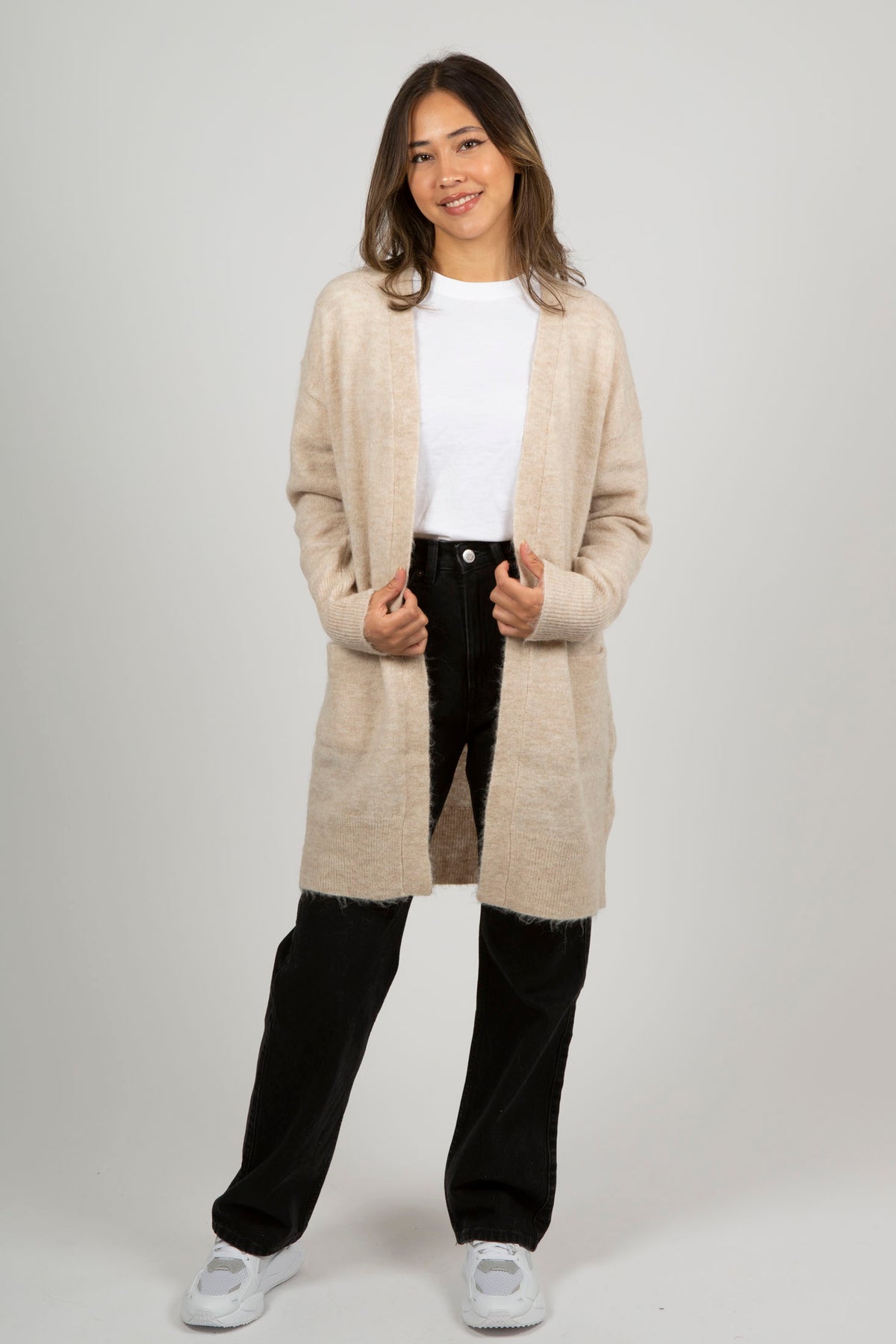Lulu New Ls Knit Long Cardigan - Birch Melange