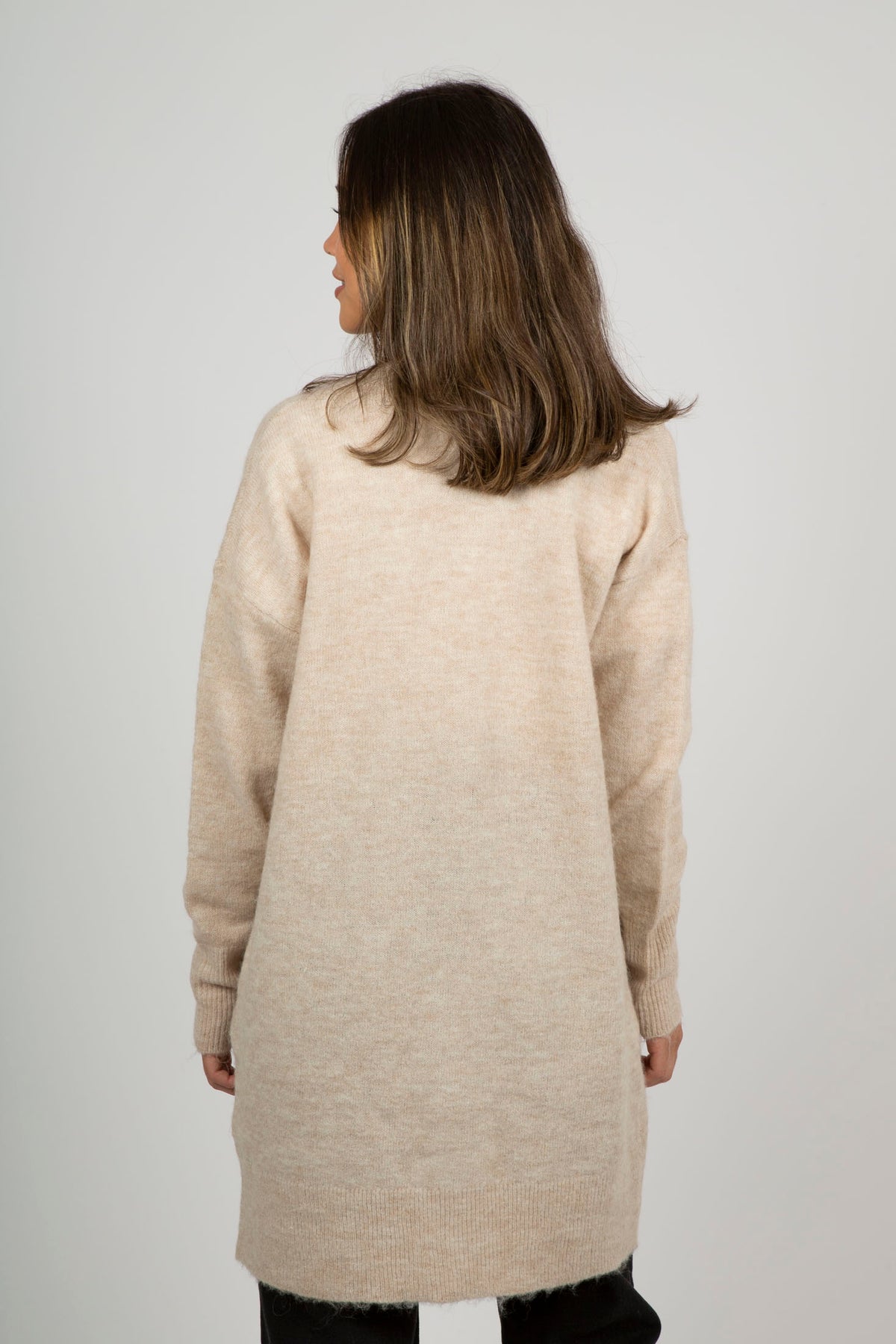 Lulu New Ls Knit Long Cardigan - Birch Melange