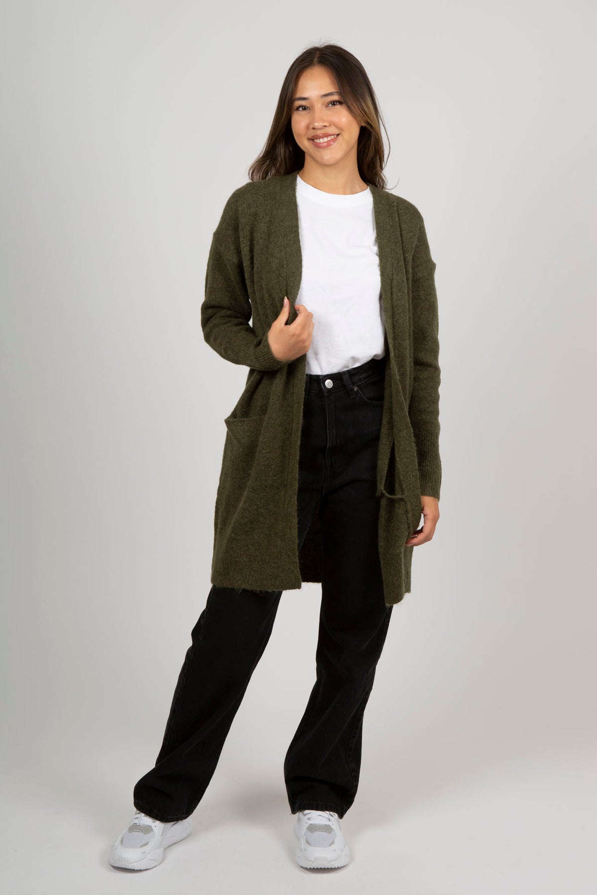 Lulu New Ls Knit Long Cardigan - Kalamata Melange
