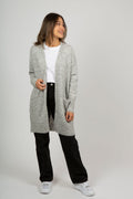 Lulu New Ls Knit Long Cardigan - Light Grey Melange