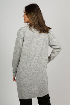 Lulu New Ls Knit Long Cardigan - Light Grey Melange
